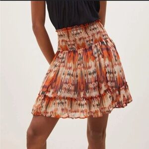 Anthropologie Tiered Crinkle Ruffle Ikat Smocked Mini Skirt Small S